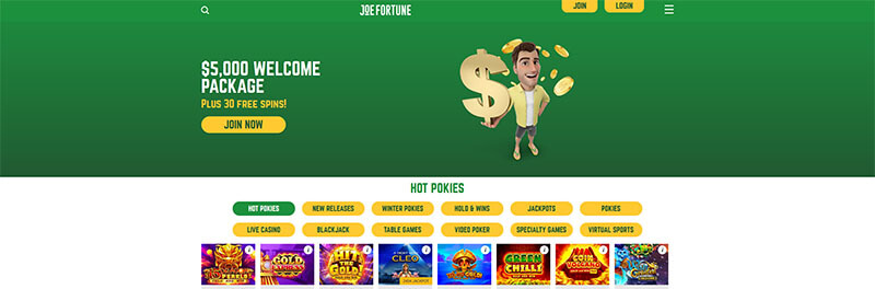 Joe Fortune Casino lobby screenshot